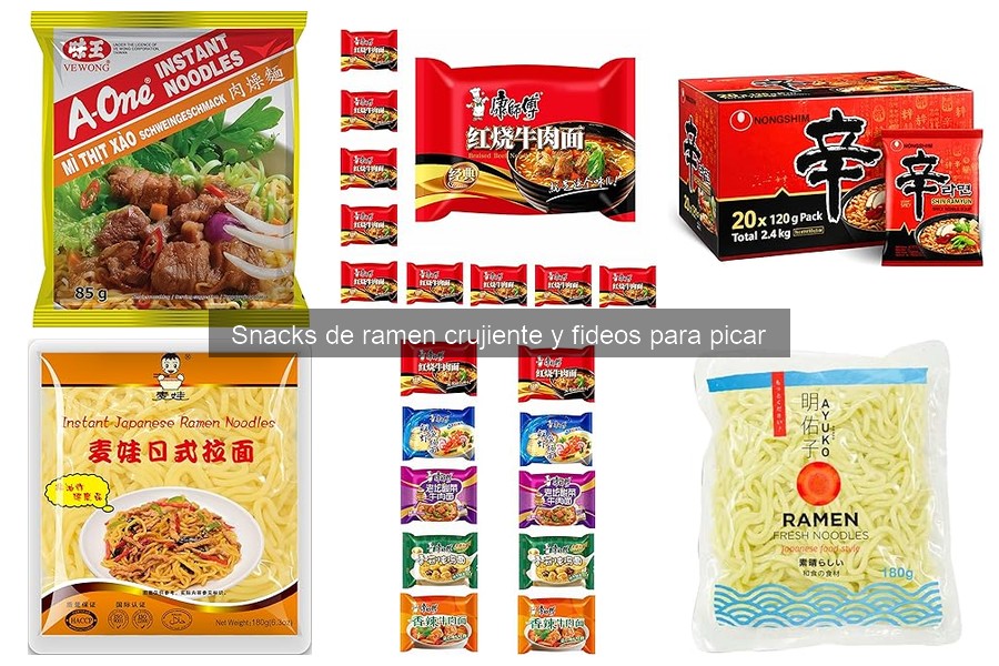Comparativa de snacks de ramen crujiente y aperitivos